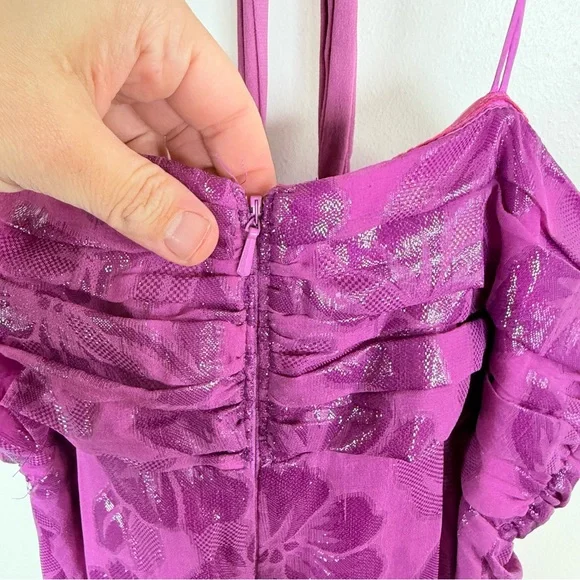 Nicole Miller Purple Metallic Floral Silk Blend Gown - Picture 6 of 10